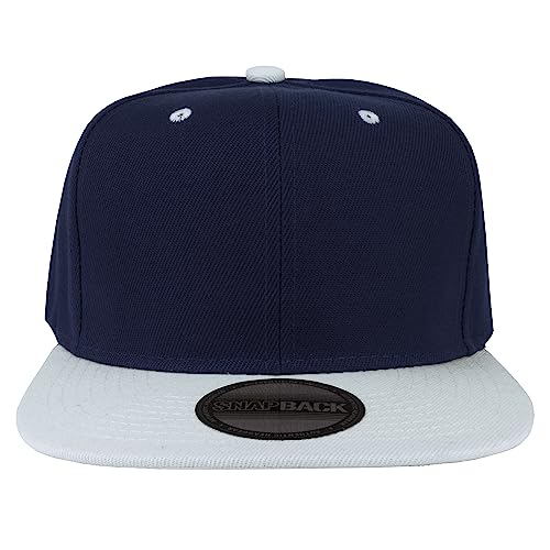 Gelante Snapback Hats for Men - Flat Bill Brim Baseball Cap Hat - Plain Blank Adjustable - color: Navy/White