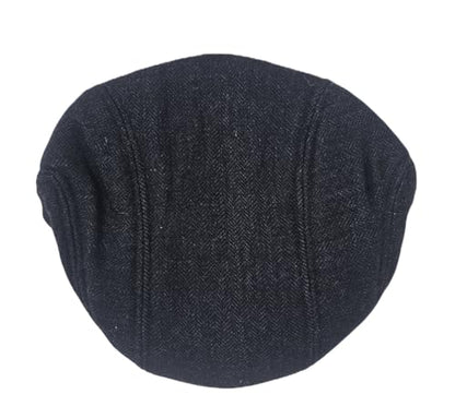 Traditional Men's Irish Flat Cap, 100% Wool Tweed, Made in Ireland - color: Black, size: Medium