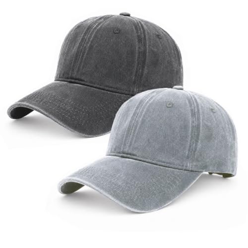Vintage Baseball Cap for Men and Women, Washed Cotton Dad Hat, Adjustable Fit - color: Black+grey, size: Medium