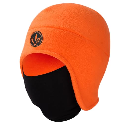 BASSDASH Unisex Soft Fleece 2-in-1 Hat with Mask Ear Flap - color: Orange