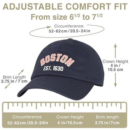 E BY ELIDAN Boston EST 1630 Dad Hat, Embroidered Cotton Baseball Cap - color: Navy Est 1630 Pink