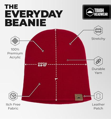 Tough Headwear Knit Beanie Hat - Stretch Fit Winter Hats for Men - Breathable Beanie for Women - Durable Acrylic Winter Cap - color: Maroon
