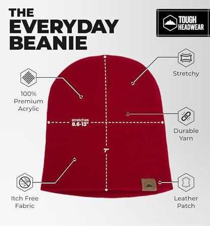 Tough Headwear Knit Beanie Hat - Stretch Fit Winter Hats for Men - Breathable Beanie for Women - Durable Acrylic Winter Cap - color: Maroon
