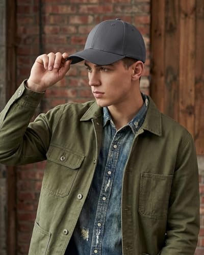 Zylioo XXL Fitted Hats for Men Big Heads, Closed Back Baseball Cap Cotton - color: Dark Gray, size: Medium