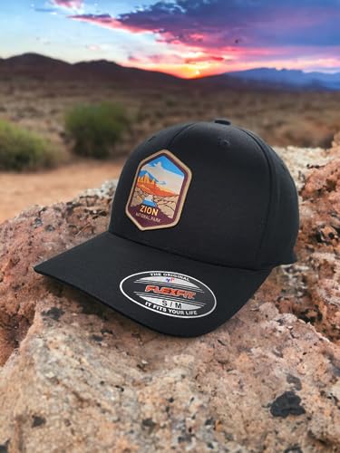 Zion Fitted Hat with National Park Woven Patch - color: Black L/XL (7 1/8” - 7 5/8”)