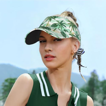 Adjustable Sun Visor Hats, Lightweight Open-Top Sports Visors - color: Palm Tree