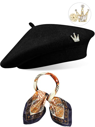 3 Pcs Beret Hats for Women - color: Black