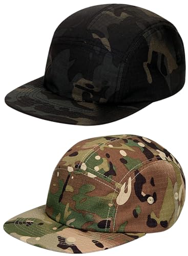COOLSOME Camo Hat 5 Panels Hats Camper Hunting Cap - color: L (7 1/2- 7 3/4)| Black+camo |Flat-brim