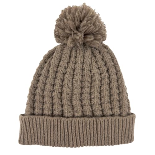 Humble Hilo Knit Hats Beanies for Women Winter Pom Beanie Men or Women Beanies Cable Knit Beanie (US, Alpha, One Size, Light Brown Pom Pom)