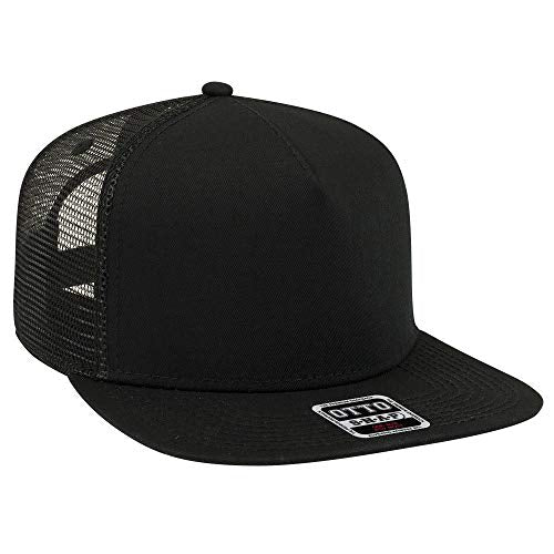 OTTO Square Flat Visor SNAP 5 Panel Mesh Back Trucker Snapback Hat - color: Black