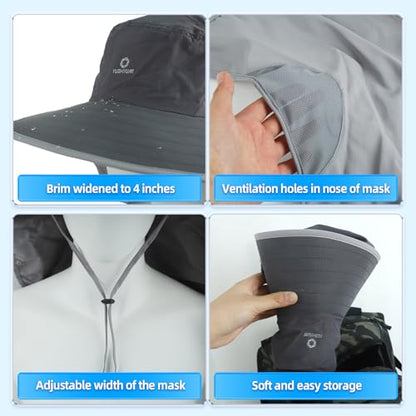 UPF 50+ Sun Hats for Men Women, Wide Brim & Face Neck Flap Fishing Hat, UV Protection Summer Hat for Fishing Hiking Outdoor - color: Dark Gray