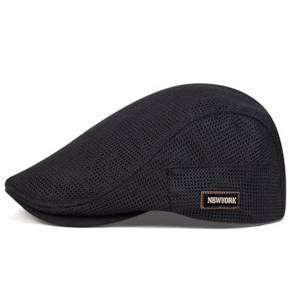 Newsboy Cap, Mesh Summer Flat Cap, Summer Hats for Men - color: Black