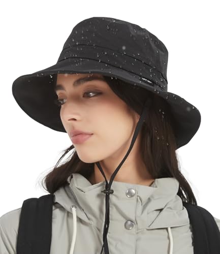 Bucket Hat Waterproof Rain Hat for Women Men Sun Hats UPF50+ Packable Summer Hat Hiking Travel Floppy Sun Hat - color: Black