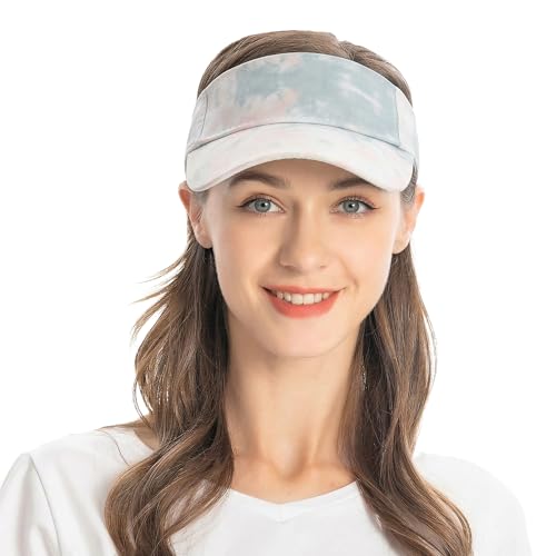 ZLYC Print Sports Sun Visors for Women Girls - color: Tie Dyed White Gray