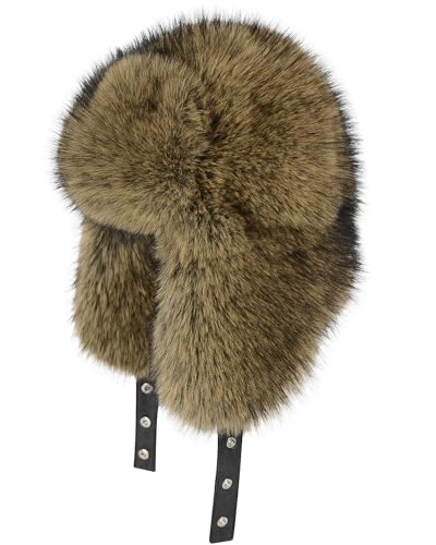 Peicees Faux Fur Russian Trapper Hat, Winter Warm Hat with Ear Flaps for Adult Cold Weather Outdoor - color: Brown
