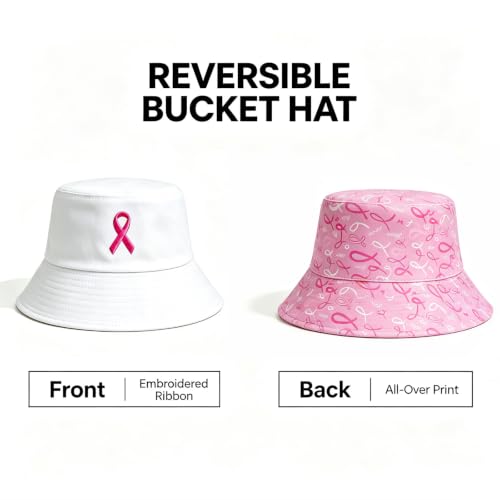 Summer Reversible Bucket Hat - Packable Cute Pineapple Sun Hat for Beach, Golf, Fishing, Travel, Outdoor for Women Men - color: Breast Cancer