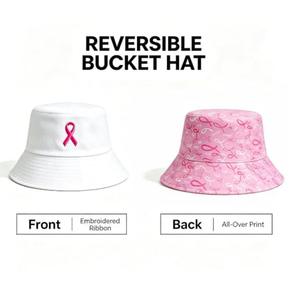 Summer Reversible Bucket Hat - Packable Cute Pineapple Sun Hat for Beach, Golf, Fishing, Travel, Outdoor for Women Men - color: Breast Cancer