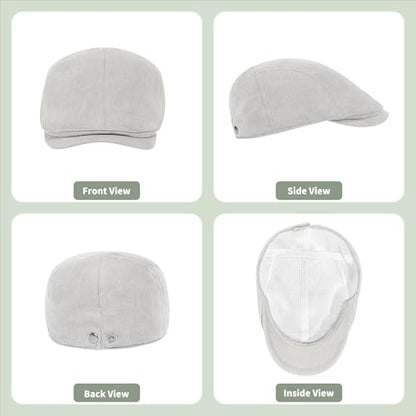 Flat Cap for Men Newsboy Caps Linen Mens Hats Golf Hat Irish Ivy Gatsby Cabbie Driving - color: Light Grey, size: Medium