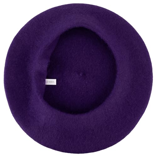 ZAKIRA Wool French Beret for Men & Women, Plain - color: Purple