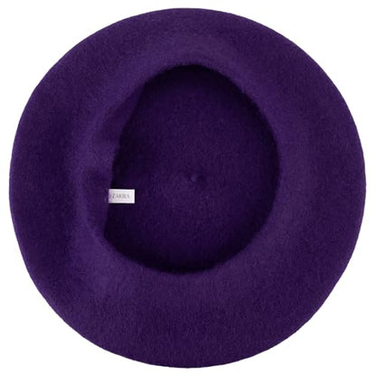 ZAKIRA Wool French Beret for Men & Women, Plain - color: Purple