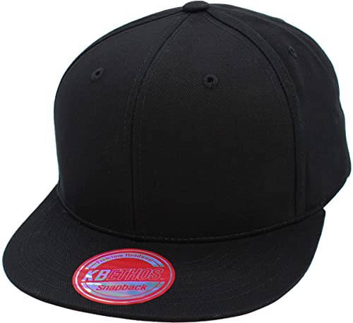 KBETHOS Classic Snapback Hat Blank Cap Underbrim Cotton Wool Blend Flat Visor Adjustable Unisex - color: Black With Diamond Blue Underbrim