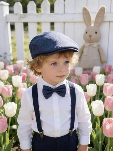 A&J DESIGN Baby Boy Toddler 2pcs Newsboy Hat & Bow Tie 3 Months - 8 Years - color: Navy Blue, size: 4-5T