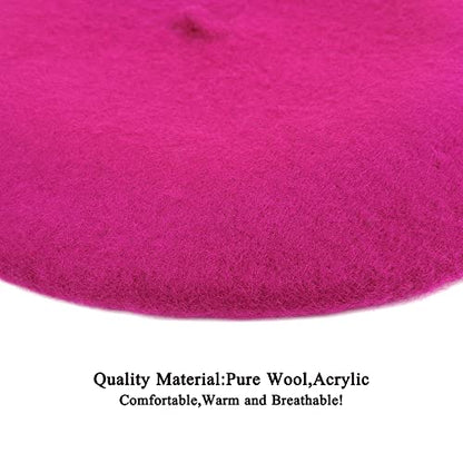 Wheebo Berets for Kids Wool French Beret Hats Artist Painter Hats for Little Girls Boys Solid Color Style - color: Hot Pink