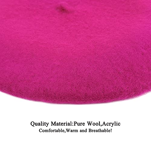 Wheebo Berets for Kids Wool French Beret Hats Artist Painter Hats for Little Girls Boys Solid Color Style - color: Hot Pink
