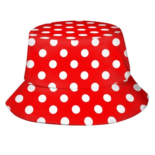 Trendy Bucket Hat - Comfortable Packable Sun Beach Hat for Women Men, Perfect for Outdoor Activities Travel Hiking - color: Red and White Polka Dot