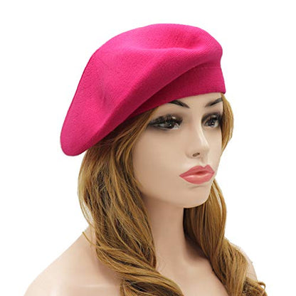 Wheebo Reversible Solid Color French Beret Hat for Women and Girls - color: Hot Pink