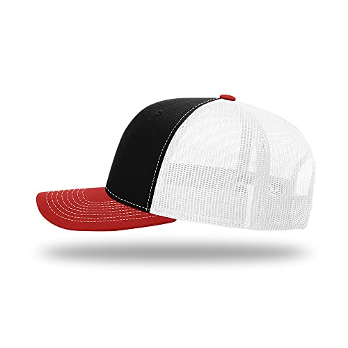 Richardson 112 Classic Six-Panel Adjustable Snapback Trucker Cap - color: Black/White/Red
