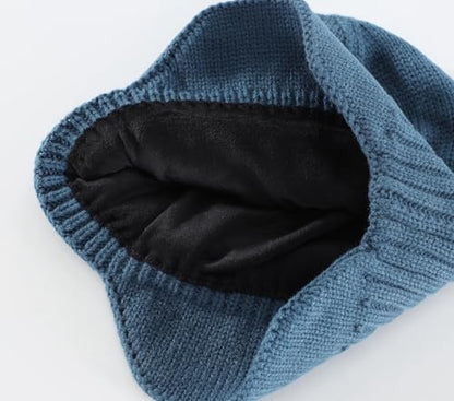 Home Prefer Mens Winter Hat Knit Earflap Hat Stocking Caps with Ears Beanie Hat - color: Airforce Blue