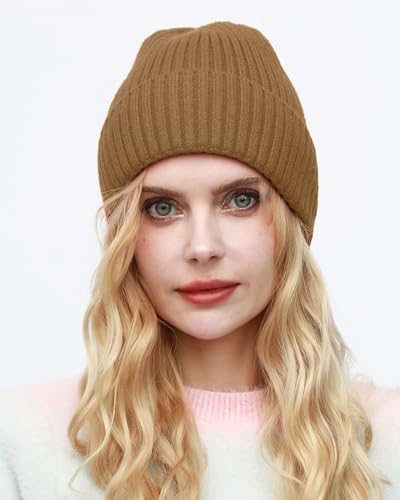 ROYBENS Womens Satin Lined Beanie for Men Wool Knit Cuffed Warm Winter Hats - color: 1pcs--light Coffee