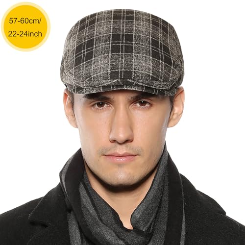 Sumolux Mens Newsboy Hat Flat Cap Gatsby Lvy Irish Hats Driving Cabbie - color: B Coffee Plaid