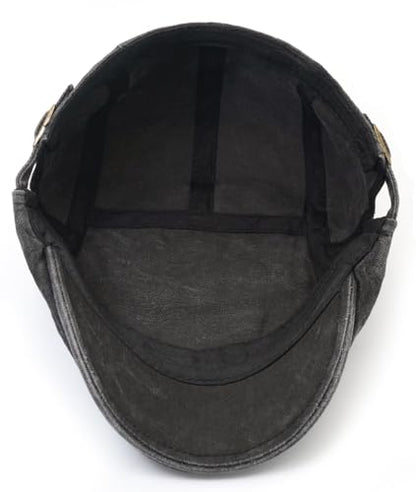 Initlove Mens Newsboy Cap Washed Beret Ivy Hat Flat Hats for Cabbie Driving - color: Black
