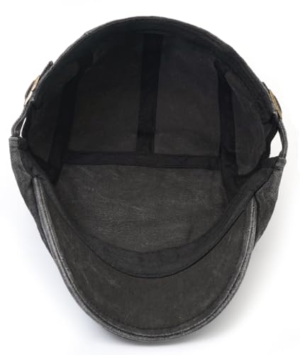 Initlove Mens Newsboy Cap Washed Beret Ivy Hat Flat Hats for Cabbie Driving - color: Black