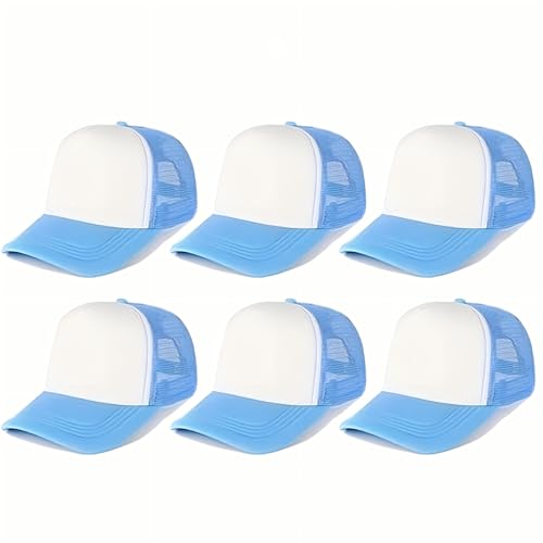 Trucker Hats Bulk Blank Mesh Sublimation Blank Hats Adjustable Baseball Caps Hats for Men and Women - color: 6pcs Blue and White Hat