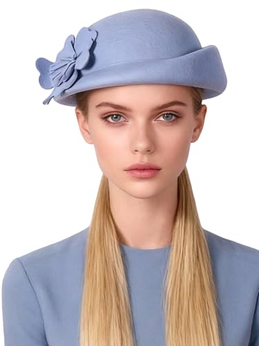 Women Wool Felt Ribbon French Fashion Vintage Millinery Beret Hats Top Cap Ladies Party Wedding Fedoras Chapeau - color: Haze Blue