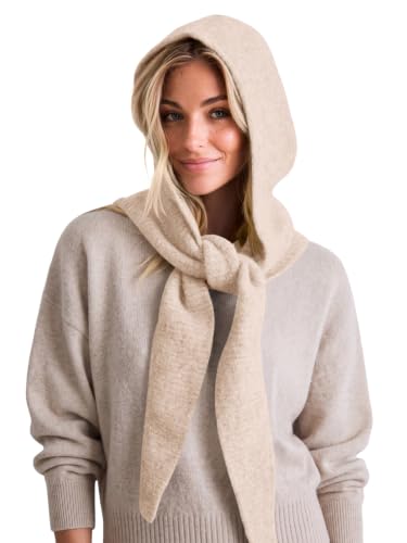 Saodimallsu Womens Balaclava Beanie 2 in 1 Soft Knit Hooded Scarf Hats Fall Winter Neck Warmer Beanies - color: Apricot