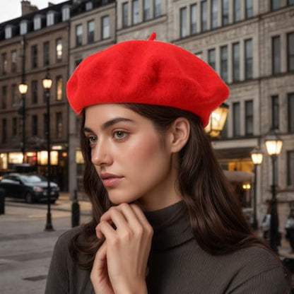 French Beret Hats for Women - Classic Wool Beret Hats Soft Knit Winter Cloche for Daily Outfits - color: Red