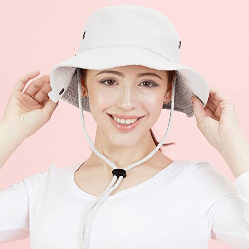 The Hat Depot Cotton Stone-Washed Safari Wide Brim Foldable Double-Sided Sun Boonie Bucket Hat - color: 2. Cotton - White, size: Small-Medium