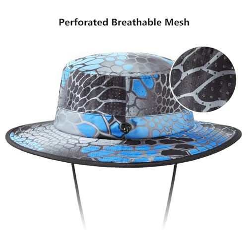 BASSDASH UPF 50+ Water-Resistant Fishing Bucket Hat with Laser Perforated Mesh Adjustable for Men Women Outdoor Hiking - color: Neptune Scales