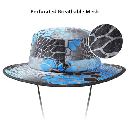 BASSDASH UPF 50+ Water-Resistant Fishing Bucket Hat with Laser Perforated Mesh Adjustable for Men Women Outdoor Hiking - color: Neptune Scales