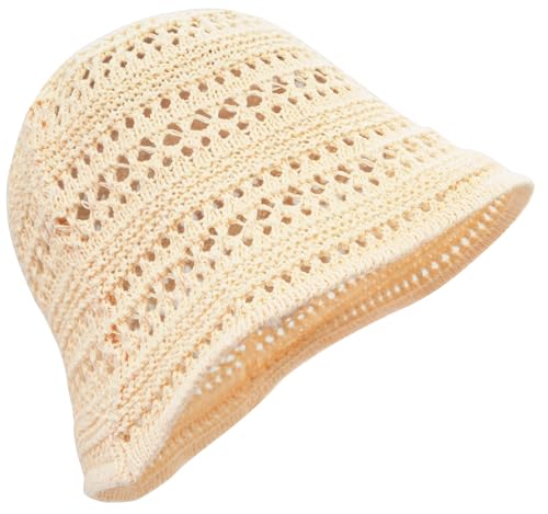 Women's Beach Bucket Hat Fisherman Cap Hollow Mesh Lightweight Breathable Sun Hat for Summer - color: Single Layer Beige