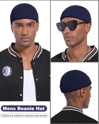 Short Fisherman Beanie for Men Women Wool Knit Cuff Winter Hats - color: 1pcs-navy Blue