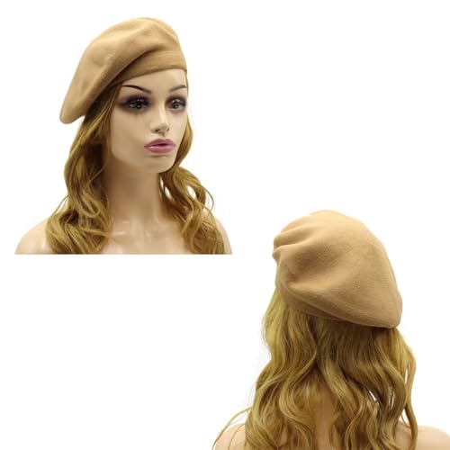 Wheebo Reversible Solid Color French Beret Hat for Women and Girls - color: Camel