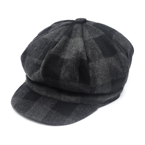 ZLYC Women Classic Newsboy Cap Visor 8 Panel Gatsby Cabbie Paperboy Hat - color: Plaid Dark Gray
