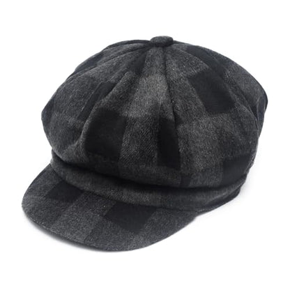 ZLYC Women Classic Newsboy Cap Visor 8 Panel Gatsby Cabbie Paperboy Hat - color: Plaid Dark Gray
