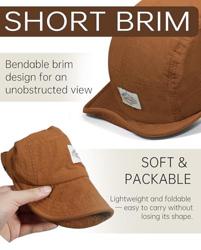 Croogo Short Brim Hat for Men Nylon Quick-Dry 5 Panel Running Baseball Cap - color: Caramel