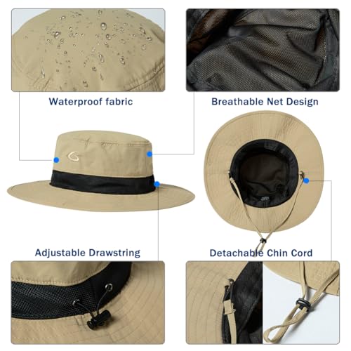TOP-EX Oversized Waterproof Mesh Sun Hat for Big Heads with Wide Brim - color: Khaki-2.7"brim, size: Medium-Large